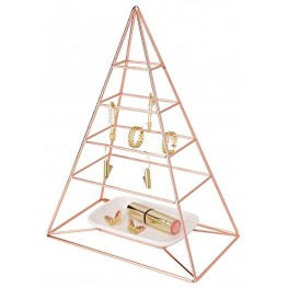 MORIGEM Jewelry Organizer Pyramid 4 Tier Jewelry Tower Decorative Jewelry Holder Display with White Tray for Necklaces Bracelets Earrings & Rings Rose Gold