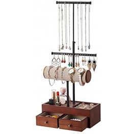 MXARLTR Jewelry Holder Stand Organizer Double Walnut Wooden Drawer Storage Box 3-Tier Jewelry Tree Display for Bracelet Necklace Earring Ring