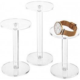 MyGift Set of 3 Clear Round Acrylic Jewelry Watch Display Pedestal Riser Stands