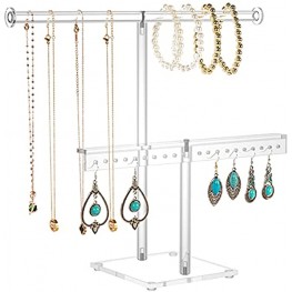 NPPLUS Jewelry Holder 2-Tier Necklace Stand Acrylic T-bar Jewelry Tower for Hanging Necklace Earring Bracelets