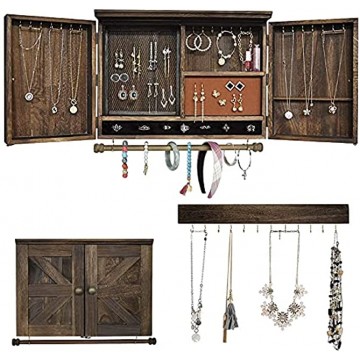 Rustic Wall Mounted Jewelry Organizer with Wooden Barndoor Decor Wooden Wall Mount Holder,Jewelry holder for Necklaces Earings Bracelets Ring HolderRustic NEW