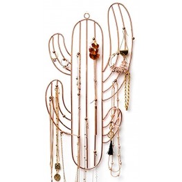 Wall Jewelry Organizer | Necklace Holder with Large Hooks | Rose Gold Cactus Jewelry Holder | Wall Mounted Jewelry Hanger for Necklaces Bracelets Earrings Rings | Hanging Jewelry Organizer