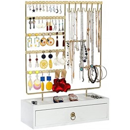 X-cosrack Earring Holder,5-Tier Ear Stud Holder with Wooden Drawer,Jewelry Organizer Holder for Earrings Necklaces Bracelets Watches and Rings,Earring Display Stand with 132 Holes