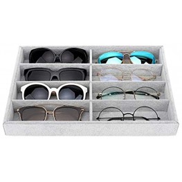 Emibele Glasses Organizer Jewelry Tray 8 Grids Velvet Tray Watch Storage Stackable Jewelry Showcase Display Storage with Detachable Inner Dividers Grey