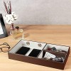 JACKCUBE DESIGN Nightstand Organizer for Men Leather Valet Tray Key Wallet Phone Watch Glass Holder with 2 Charging Holes Dark Brown 14.2 x 7.7 x 2 inches MK234A