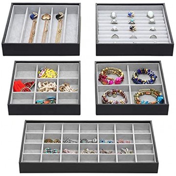 Magic Stackable Jewelry Trays Closet Dresser Drawer Organizer for Accessories Gadgets & Cosmetics Storage Display Showcase Holder Box Set of 5