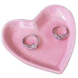 Meeshine Ceramic Jewelry Tray for Women Girls Heart Shaped Jewelry Plate Ring Dish Pink Trinket Dish for Jewelry Ring Dish for Birthday Friends Daily Family