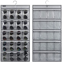 ANZORG Dual Sided Hanging Sunglasses Organizer Storage Wall Mounted Eyeglasses Holder Eyewear Display Case with 40 Clear Slots 40 Pockets-Grey