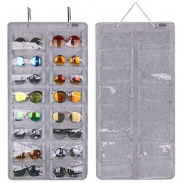 AROUY Sunglasses Organizer Storage Hanging Dust Proof Wall Pocket Glasses Organizer 16 Felt Slots Sunglass Organizer Holder with Metal Hook and Sturdy Rope Gray Dust Proof