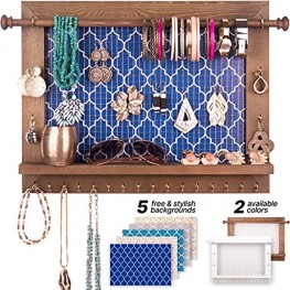 Bdot Hanging Jewelry Organizer Wall Mounted-Rustic Wooden Jewelry Hanger Bracelet Earring Holder Wall Necklace Storage Organizer