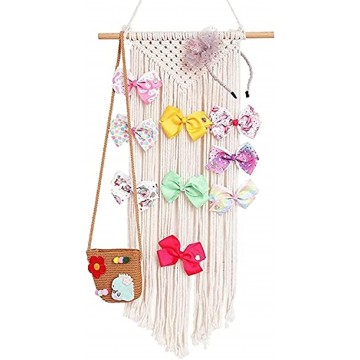 Habbi Macrame Hair Bow Holder Girl Clip Bow Organizer Wall Hanging Decor Hanging Hair Clips Hanger For Baby Girls Room