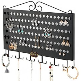 JackCubeDesign Wall Mounted Jewelry Organizer Earring Necklace Bracelet Holder Display Hanger with 117 Holes & 12 Hooks Black 16.54 x 12.2 x 0.75 inches MK319A