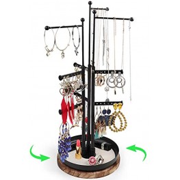 Jewelry Tower Organizer Rotating Jewelry Tree Stand Organizer with 9 Tiers Adjustable Height Branches Display Holder for Necklace Bracelet Earring and Ring Black