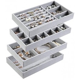 Jewelry Trays Organizer Stackable Closet Dresser Drawer Accessories Tray Set of 4 Drawer Organizer for Earring Ring Gadgets & Cosmetics Display Organizer Necklace Storage Showcase Bracelet Removable Tray