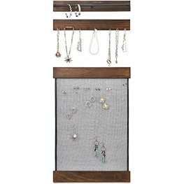 Mkono Jewelry Organizer Wall Mounted Set of 3 Hanging Jewelry Organizer Rustic Wooden Earring Holder Jewellry Storage Rack for Bracelet Necklace Rings Jewelry Hanger Display