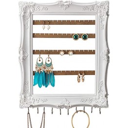 Mymazn Vintage Hanging Earring Holder Display Wall Mount Jewelry Organizer with 10 Hooks for Bracelets Necklaces,Rings Vintage-White