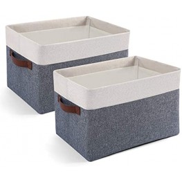 2 Pack Baskets for Organizing Linen Fabric Storage Basket for Shelves Collapsible Storage Bins with Metal Steel Frame PU Leather Handles for Home Office Closet Organizer