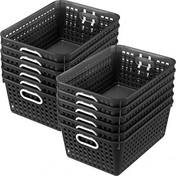 Really Good Stuff Multi-Purpose Plastic Storage Baskets for Classroom or Home Use Stackable Mesh Plastic Baskets with Grip Handles 13 x 10 Black Set of 12