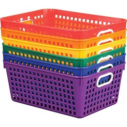 Really Good Stuff Plastic Storage Baskets for Classroom or Home Use Fun Rainbow Colors 13" x 10" Set of 6