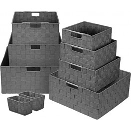 Sorbus Storage Box Woven Basket Bin Container Tote Cube Organizer Set Stackable Storage Basket Woven Strap Shelf Organizer Built-in Carry Handles Gray
