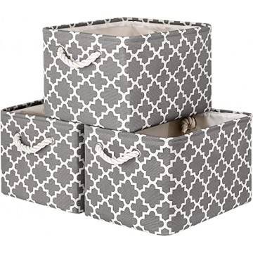 WISELIFE Storage Basket [3-Pack] Large Collapsible Storage Bins Boxes Cubes for Clothes Toys Books Perfect Storage Organizer w Handles Grey,15 x 11 x 9.5