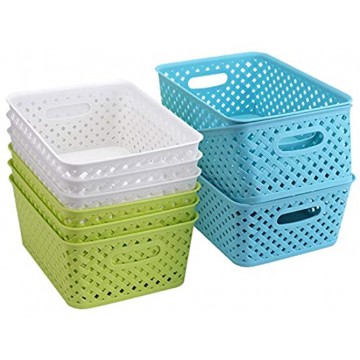 Bekith 9 Pack Plastic Storage Basket Woven Basket Bins Organizer 9.75-Inch x 7.5-Inch x 4-Inch