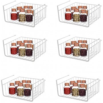 HOMOKUS Under Shelf Baskets for Storage Carbon Steel Basket Under Cabinet Shelf Welding Joints Baking Finish Easy to Install without Holes 6 Pcs White